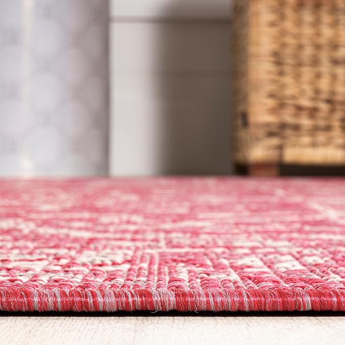 JONATHAN Y Boho Medallion Indoor Outdoor Area Rug 4X6 Fuchsia/Light Gray - Image 6