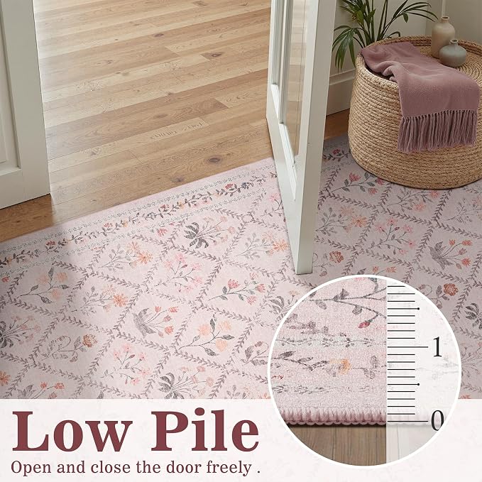 DCX Washable 5x7 Pink Floral Rug - Image 8