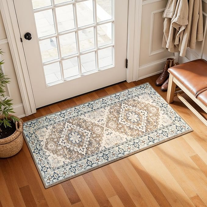 Lessymo 2 x 4 Entryway Rug, Machine Washable Area Rugs Boho Faux Wool Low Pile by Lessymo
