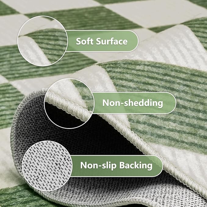 Checkered Washable Rug 6x9, Soft Non-Slip Farmhouse Area Rug - Image 6