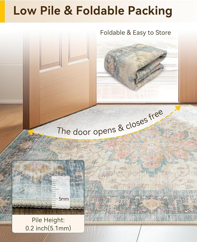 RELEANY Area Rugs 4'x6' Washable Non-Slip, Floral Vintage Distress Medallion - Image 4