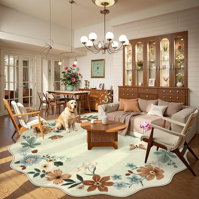 Lahome Floral Washable Round Area Rug, Soft Round Rugs 6ft Ultra-Thin Non-Slip - Image 2