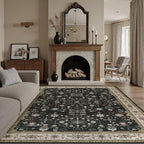 DCX Black Boho 5x7 Area Rugs, Machine Washable Non Slip Geometric Floral Rug - Image 9