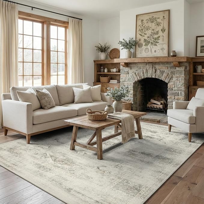 DCX 4x6 Beige Rug, Machine Washable Stain Resistant Distressed Vintage Rug - Image 3