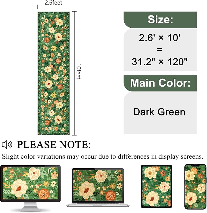 DUKINO Runner Rug for Hallway, 2.6x10 Washable Floral Long Kitchen Rug - Image 2