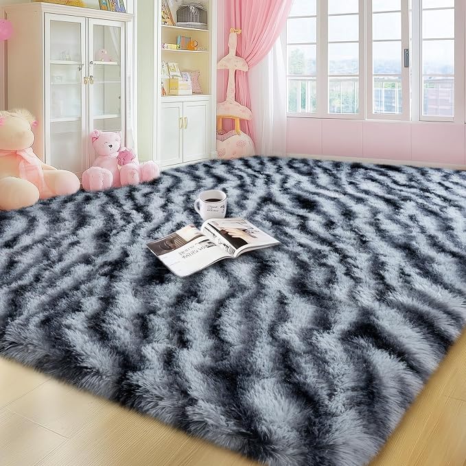 qulint Zebra Rug for Living Room, 6x9 Area Rug for Bedroom Soft Shaggy Modern - Image 4