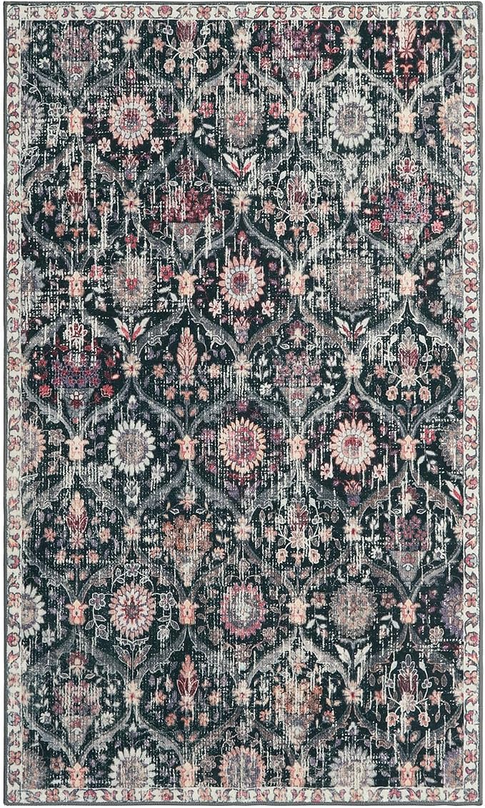 Lahome Moroccan Trellis Washable Small Area Rug, 3x5 Black Rug - Image 6