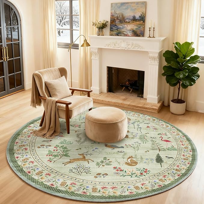 4x4 Round Bedroom Rug Washable: Living Room Rug Stain Resistant Non Slip Low - Image 2
