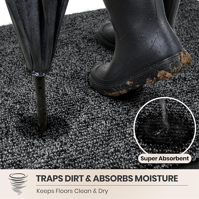 PURRUGS Dirt Trapping Door Mat Half Round 32" x 47", Non-Slip Machine Washable - Image 2