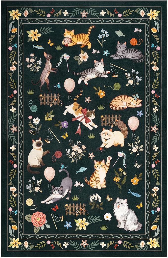 Unirea 3x5 Black Cat Area Rug for Entryway Kitchen, Medium Washable Kids Rug - Image 2