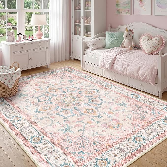 CAPALOCA Machine Washable Rugs Nursery Rug 5x8 Cute Girl Non Slip Low Pile by CAPALOCA