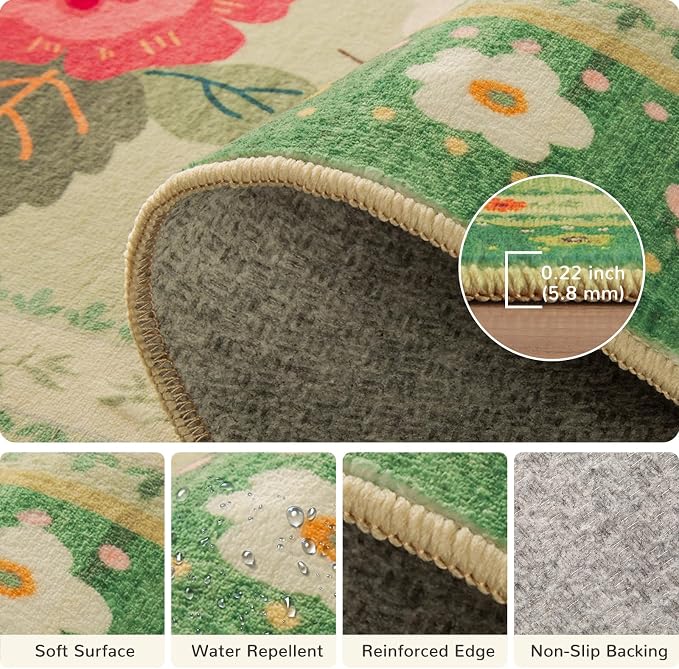 2x6 Area Rugs for Living Room Vacuum-Friendly Machine Washable Area Rug Flower - Image 4
