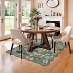 Floral Square Area Rug for Family: Washable 5x5 Scalloped Carpet for Living - Image 5