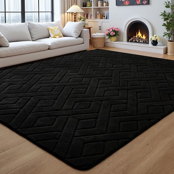 4x6 Black Washable Area Rug for Bedroom, Modern Geometric Shag Non-Slip Living by VisittheFlagover