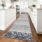 KUTA Boho Runner Rug for Hallway 2.6x14 Moroccan Washable Black Navy Blue Rugs - Image 2