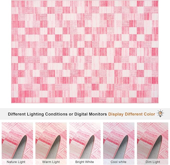 Terrug Pink Checkered Rug for Entryway, 2x3 Small Area Rugs Washable - Image 5