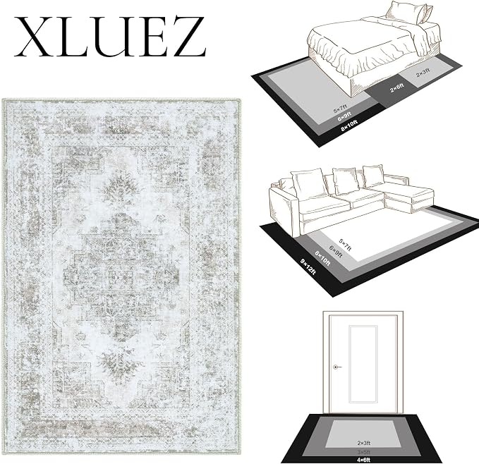 XLUEZ Area Rug 5x7 Living Room Rug, Machine Washable Vintage Distressed - Image 8