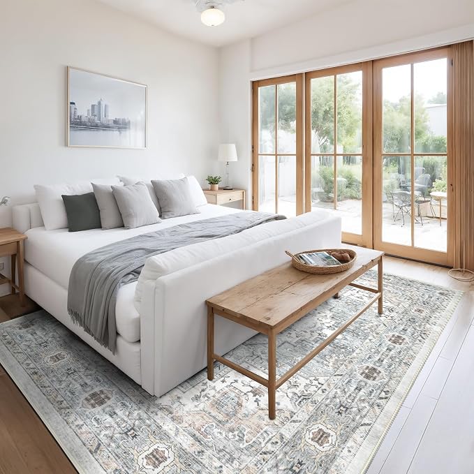 Area Rug 5×7 Washable Rugs for Bedroom, Vintage Floral Rug Soft Non Slip Stain - Image 2