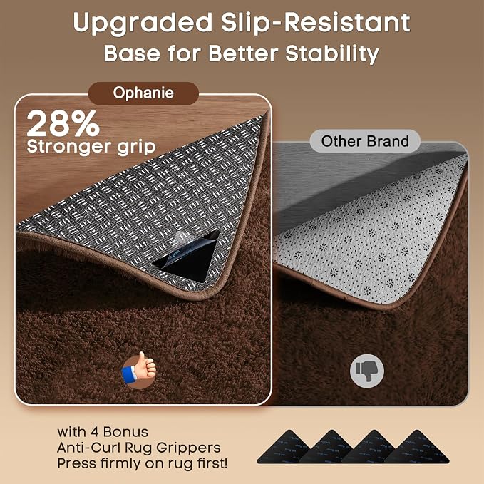 Ophanie Small Rug Washable Non Slip Throw Bedside Area Rugs, Fluffy Soft Brown - Image 4