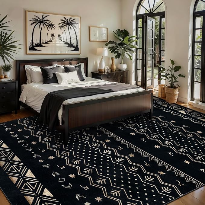 SERISSA 5x7 Area Rugs for Living Room, Washable Non-Slip Black Gold Grad Boho - Image 2