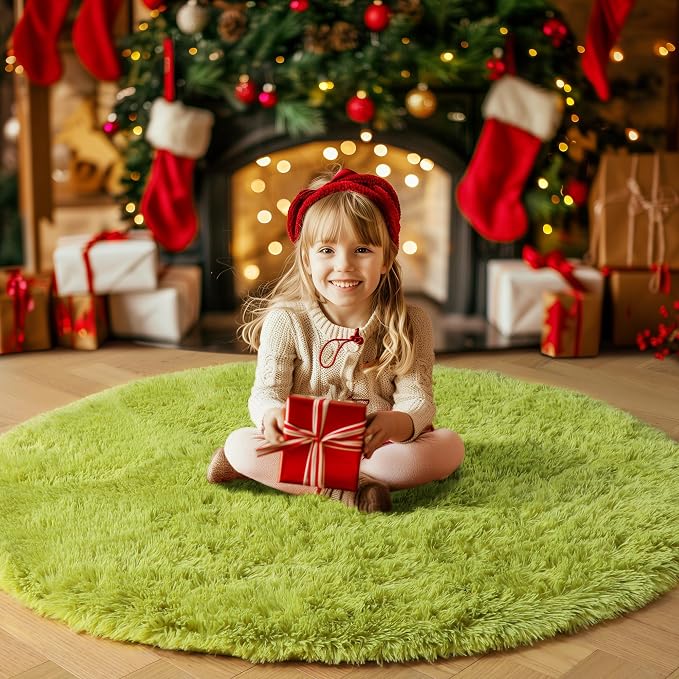 Grass Green Round Rugs 5Ft for Bedroom, Fluffy Shaggy Circle Area Rugs for Kids - Image 7