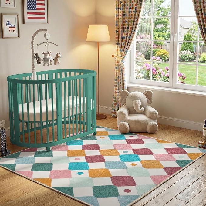 jinchan Macy Area Rug for Kids Room 5'x5' Square Rug Modern Colorful Nursery - Image 3