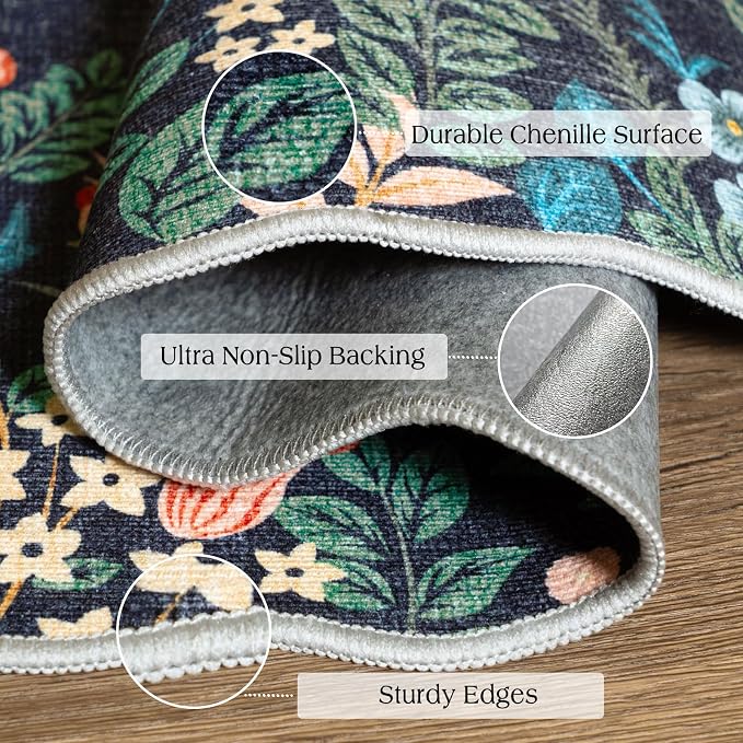 Dark Navy Floral Entry Rug - Image 2