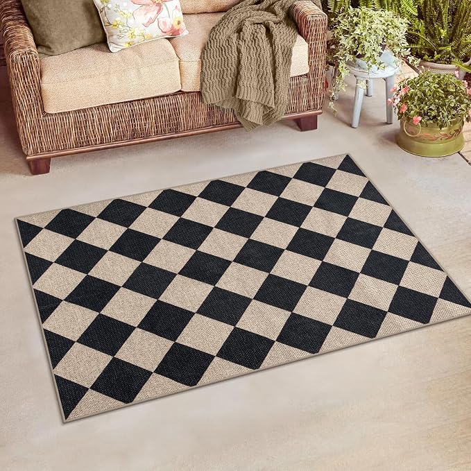 Lahome Checkered Easy Jute 3x5 Entryway Front Porch Rug, Washable Farmhouse - Image 8
