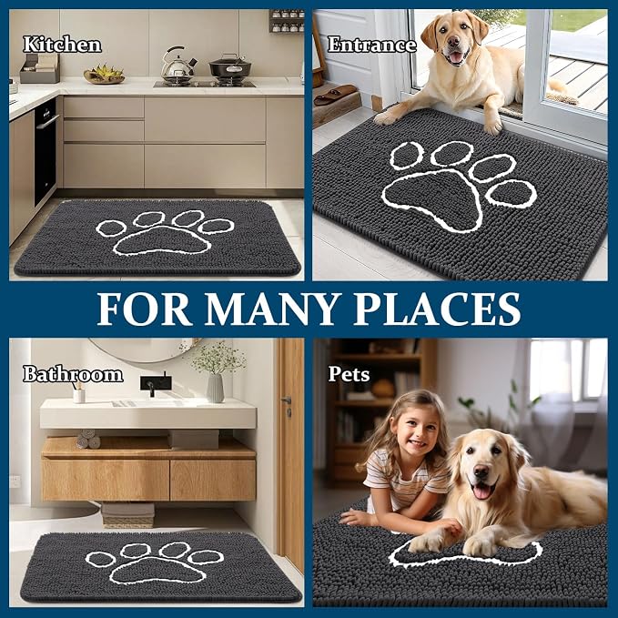 OLANLY Dog Door Mat for Muddy Paws 34x21, Paw Print Design, Absorbs Moisture - Image 8