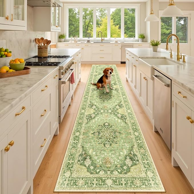 RELEANY Area Rugs Runner 3'x10' Washable Non-Slip, Floral Vintage Distress by RELEANY