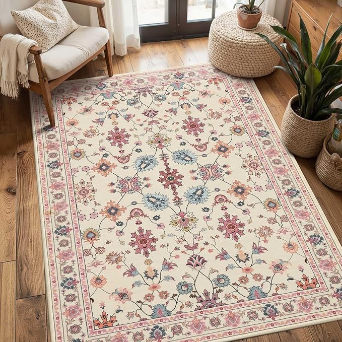 Rugxara Floral Entryway Rug, 3x5 Washable Area Rug, Non Slip Low Pile Small by Rugxara