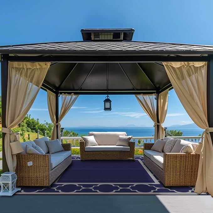 GENIMO 10 'x10 ' Outdoor Rug for Patio Clearance, Waterproof Indoor Outdoor - Image 2