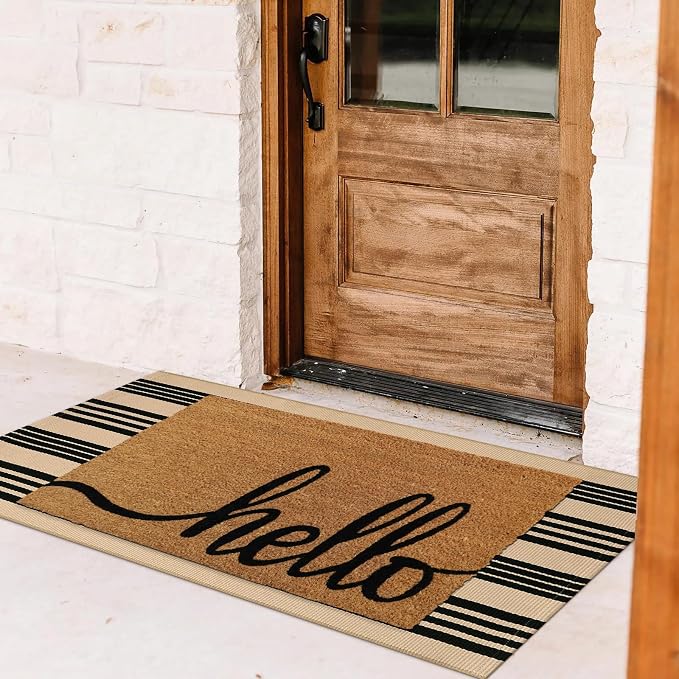 Striped Outdoor Front Door Mat 24"x51", Cotton Hand Woven Washable Black and - Image 6