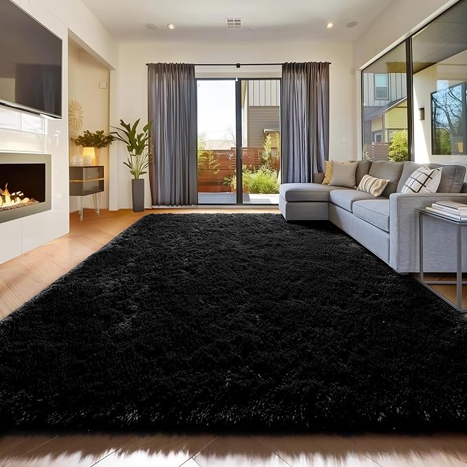 Amdrebio Black Fluffy Large Living Room Rugs, 6x9 Rug, Furry Area Rug - Image 5