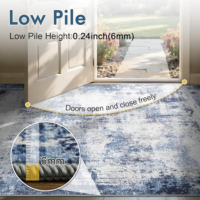 2x6 Ft Washable Runner Rug, Non-Slip Low Pile Hallway Kitchen Area Rug - Image 8