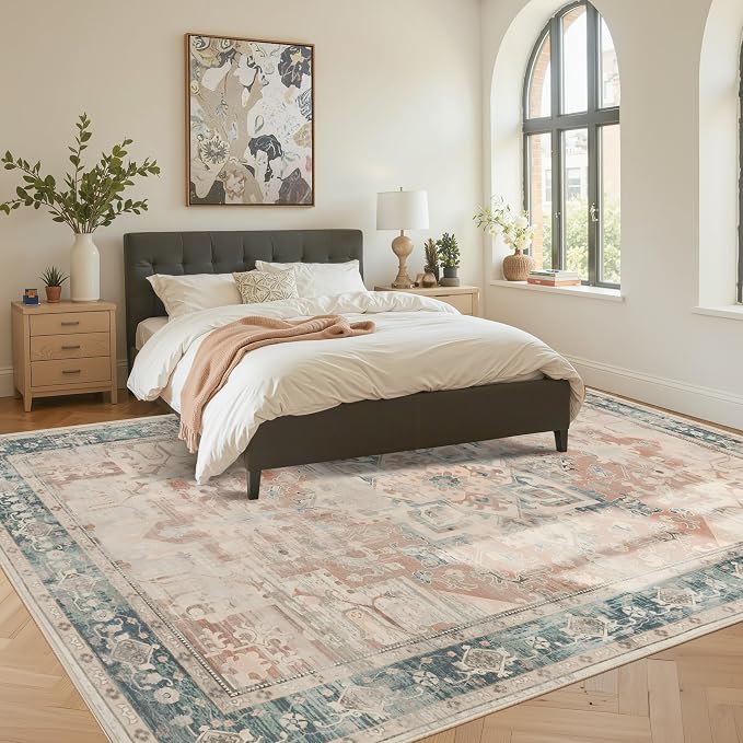Rugxara 8X10 Orange Boho Rug, Large Washable Area Rugs - Image 3