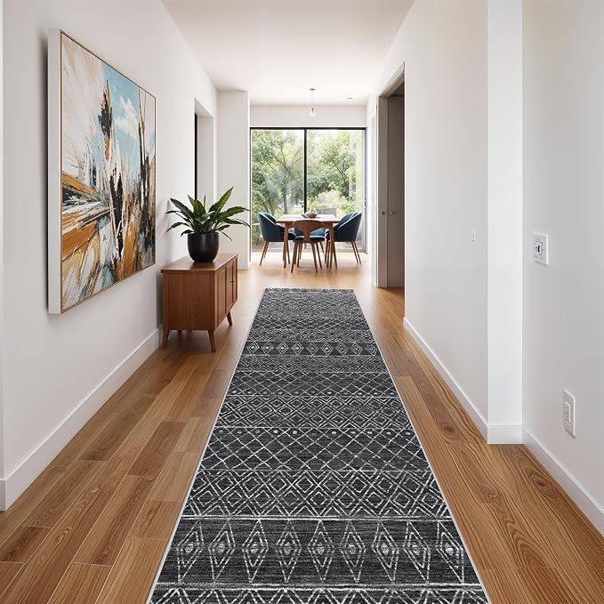 Washable 2.6x14 Runner Rug Moroccan: Hallway Rugs Non Slip Geometric Bedroom - Image 4