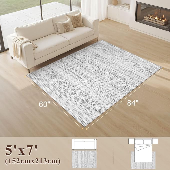 cotiled 5x7 Area Rugs Living Room Rug: Washable Boho Rugs - Image 2