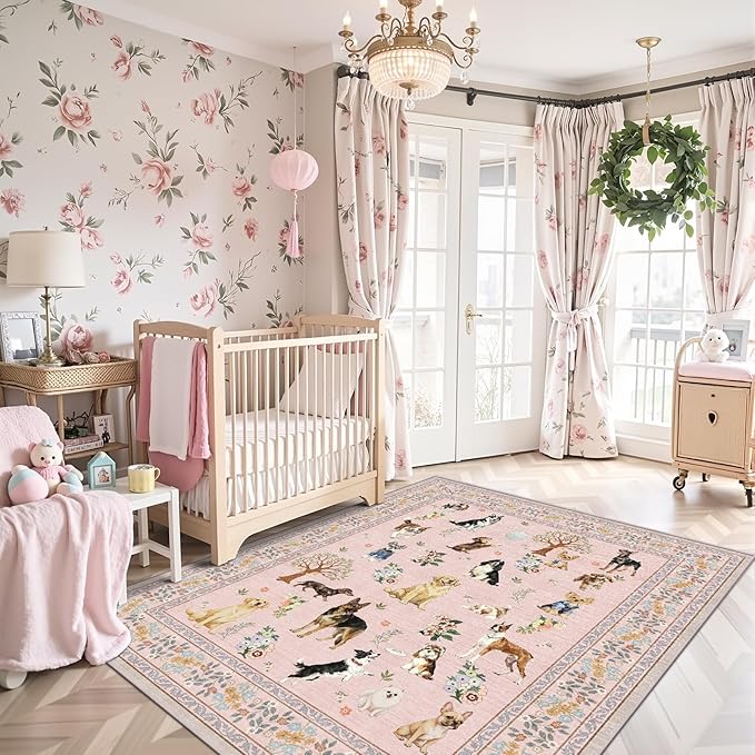 Pink Living Room Rugs 5x7, Dogs Area Rugs - Image 2