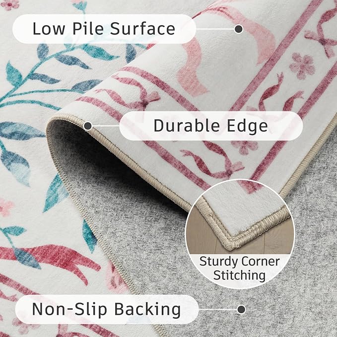 DCX Washable 4x6 Bow Rug, Cute Soft Low Pile Indoor Décor Carpet, Kid & Pet - Image 6