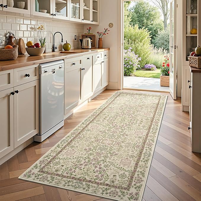 jinchan Zenith Floral Runner Rug 3x8 Washable Kitchen Runner Non-Slip Low-Pile by JINCHAN