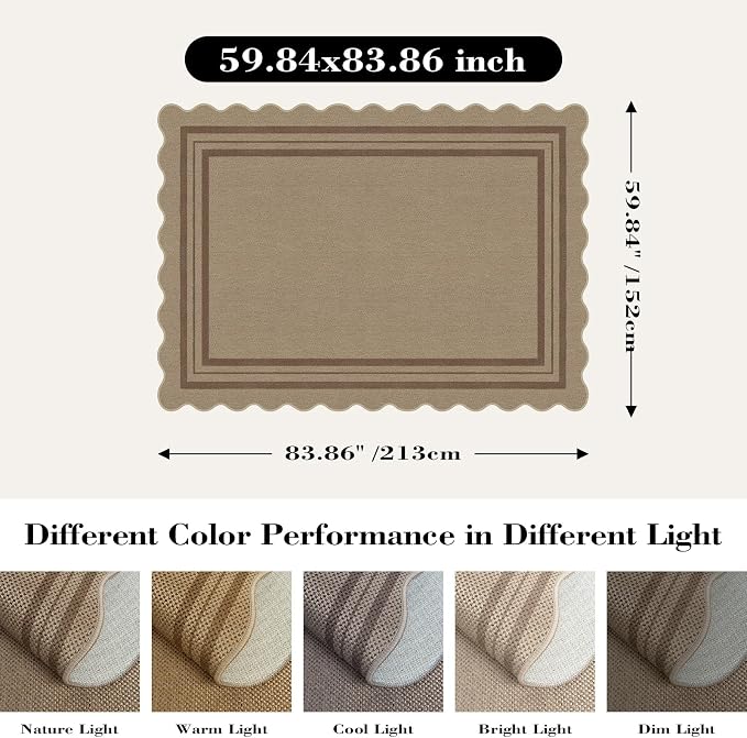 Scalloped 5x7 Rug for Living Room, Easy Jute Washable Outdoor Patio Carpet - Image 2