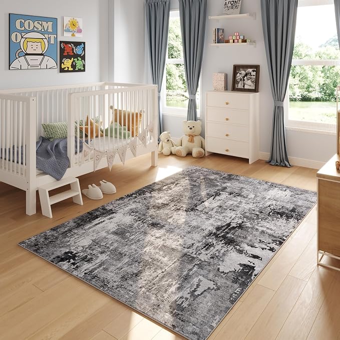 Rugcomf 8x10 Area Rug Washable Boho Rug Soft Non-Slip Non-Shedding Faux Wool - Image 5
