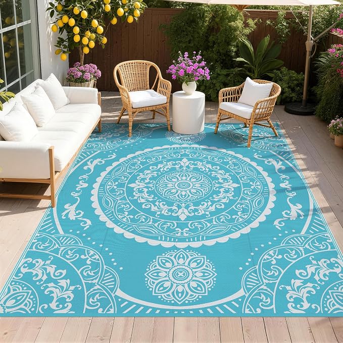 Pauwer Waterproof Outdoor Rug 8x10, Reversible Plastic Straw Patio Camping Rug by Pauwer