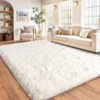 Cream White Plush Rug for Living Room Fuzzy Carpet for Bedroom Dorm, Non-Slip - Image 8