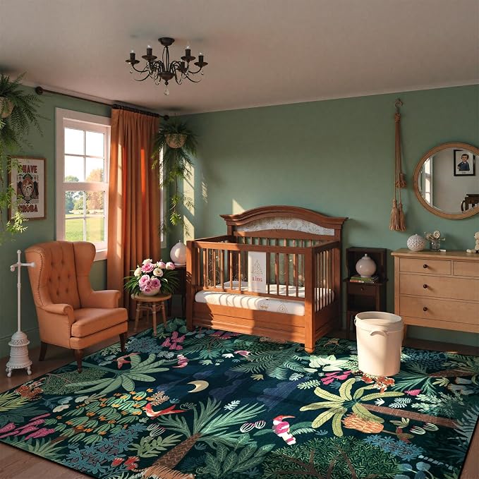 LIVEBOX Washable Jungle Dark Green Rugs 9x12 - Image 3