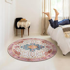 Moynesa Ultra-Thin Washable Round Rug - 4ft Pink Oriental Circle Area Rugs - Image 7