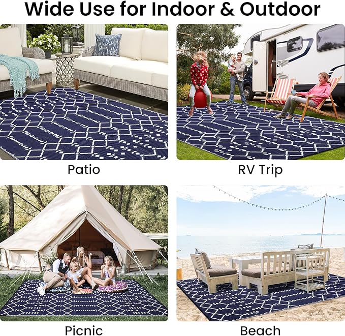 Smiry Outdoor Rug 9x12 ft, Waterproof Reversible Plastic Straw Rugs, Boho - Image 8
