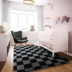 KICMOR Black and Grey Area Rug for Bedroom, 4x6 Fluffy Fuzzy Shag Checkered - Image 5