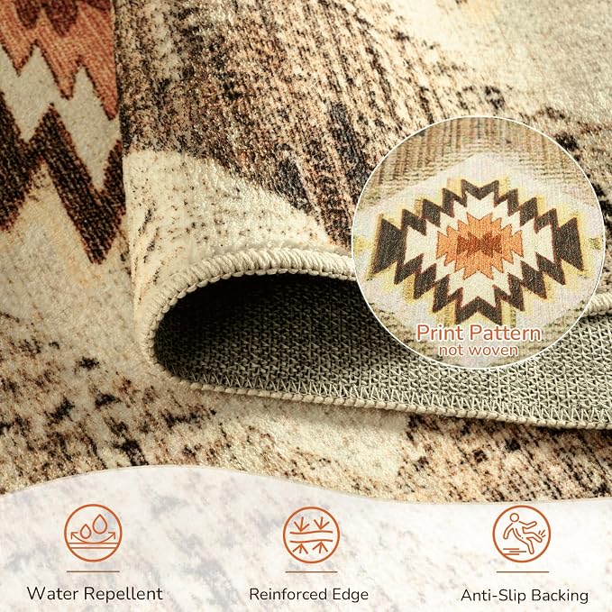 Area Rug 5x7 Rug Machine Washable Non-Slip Low Pile Print Pattern Western Rug - Image 4